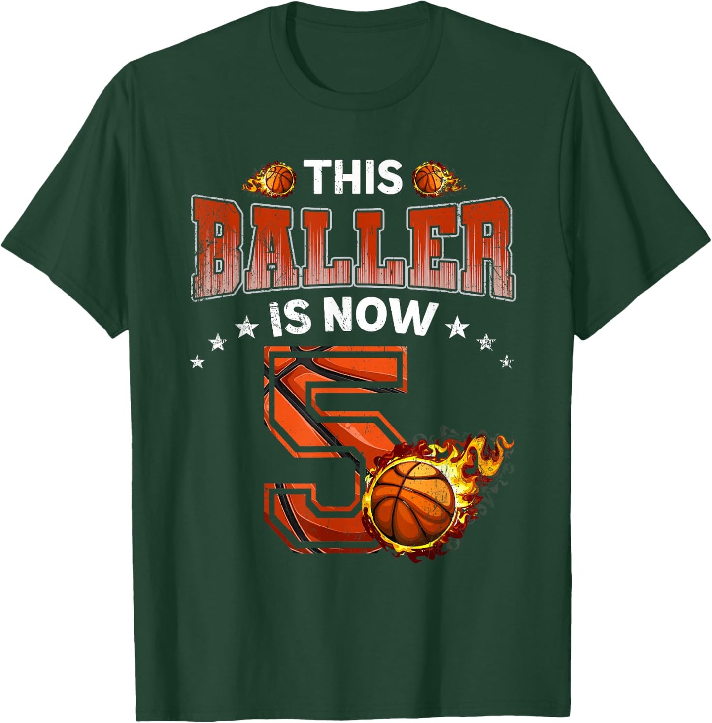 5th Birthday Boys Basketball Player Gifts 5 Years Old Kids T-Shirt - T-Shirt | Forest