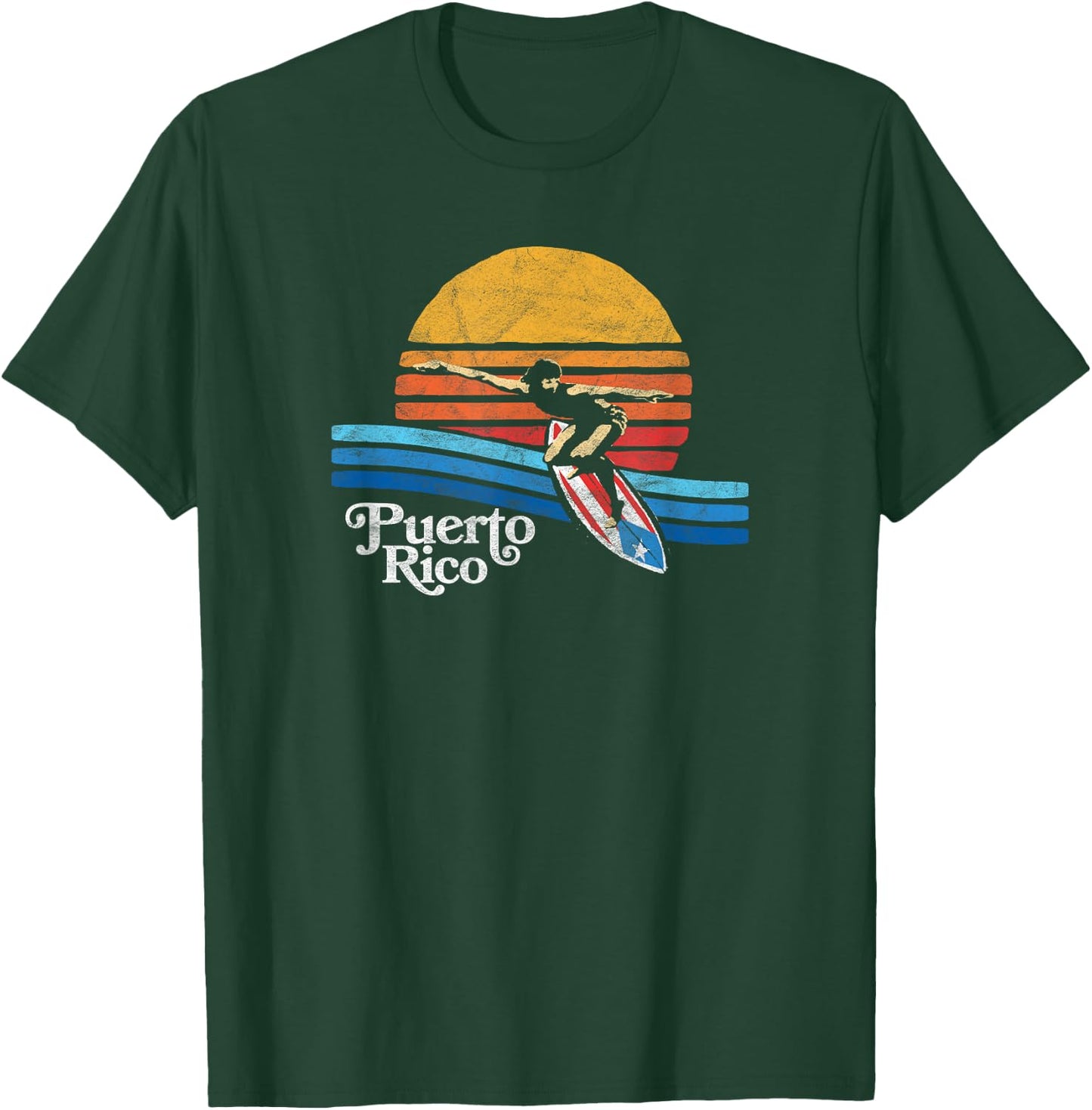 Puerto Rico Flag Retro Surfer Beach Shirt - Surfing PR! T-Shirt - T-Shirt | Forest