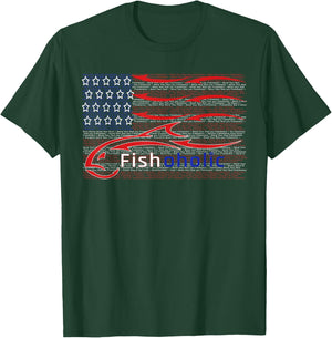 USA Flag Patriotic Fish Logo with Hidden Fishing Words T-Shirt - T-Shirt | Forest