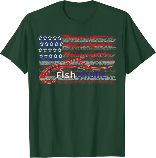 USA Flag Patriotic Fish Logo with Hidden Fishing Words T-Shirt - T-Shirt | Forest