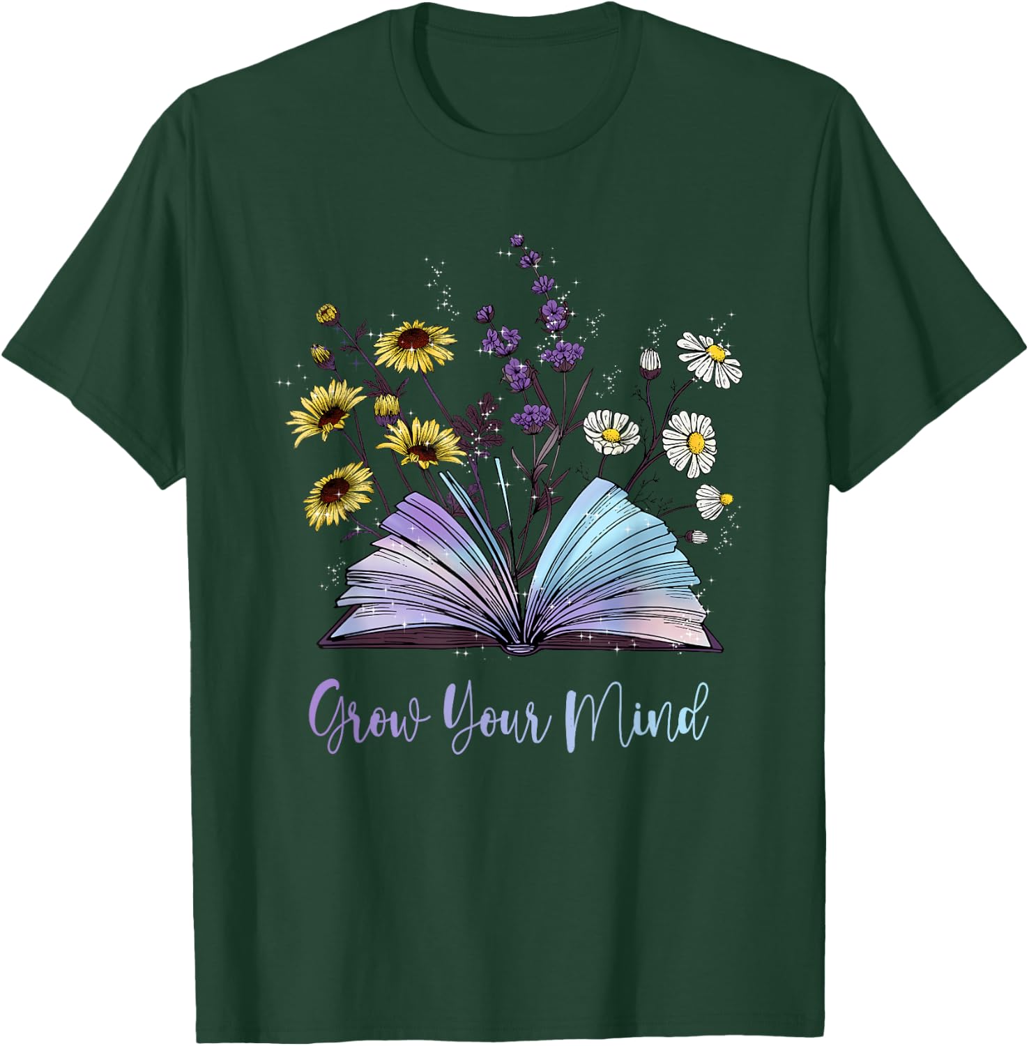 Grow Your Mind Wildflower Book Floral Motivation T-Shirt - T-Shirt | Forest
