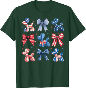 Cute Patriotic Balloon Dog 4th of July USA Flag Girls Kids T-Shirt - T-Shirt | Forest
