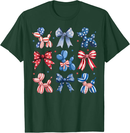 Cute Patriotic Balloon Dog 4th of July USA Flag Girls Kids T-Shirt - T-Shirt | Forest