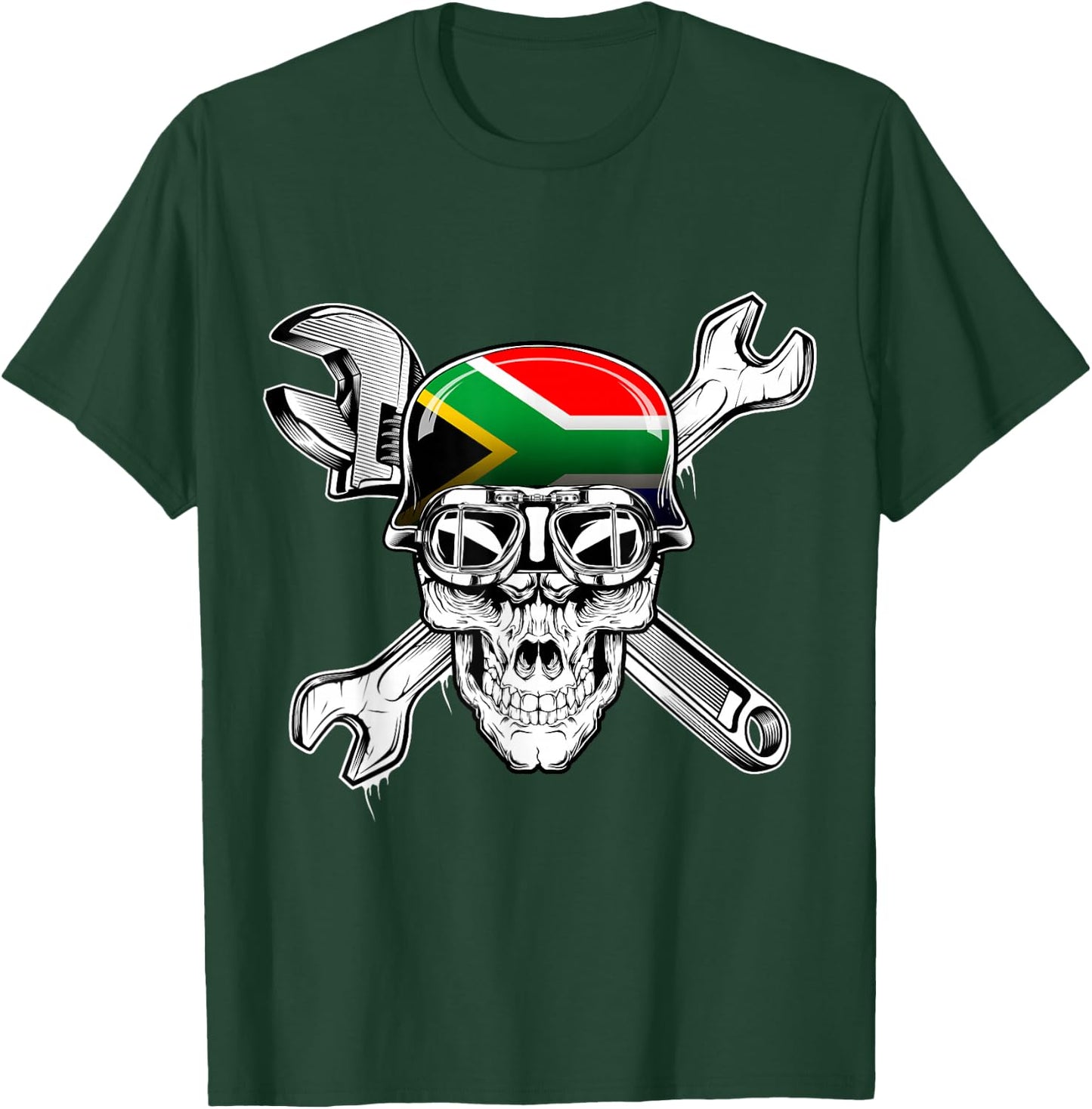 South Africa Biker Skull Motorcycle Flag T-Shirt - T-Shirt | Forest