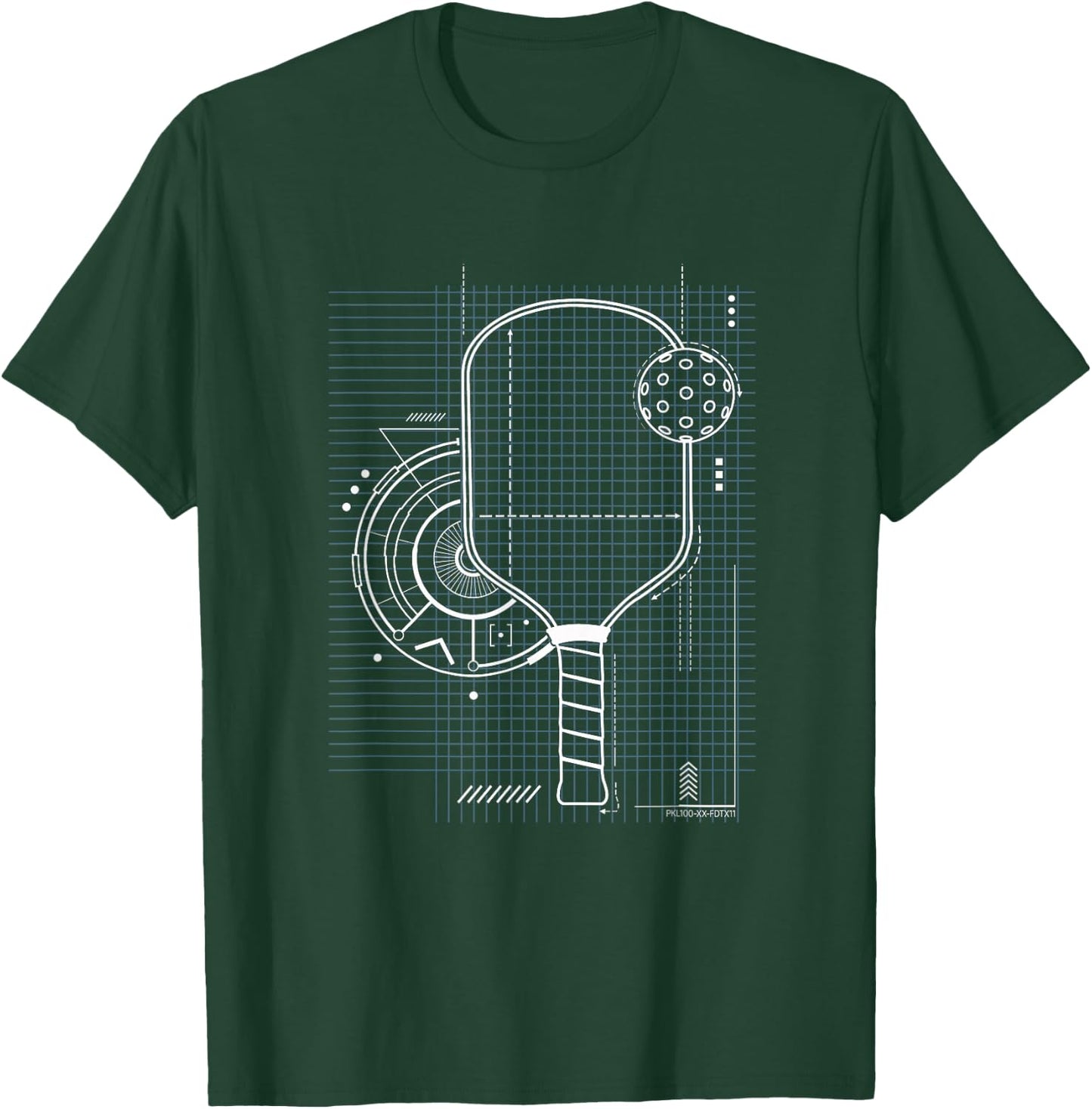 Pickleball Blueprint Patent Style Paddle Technical Graphic T-Shirt - T-Shirt | Forest