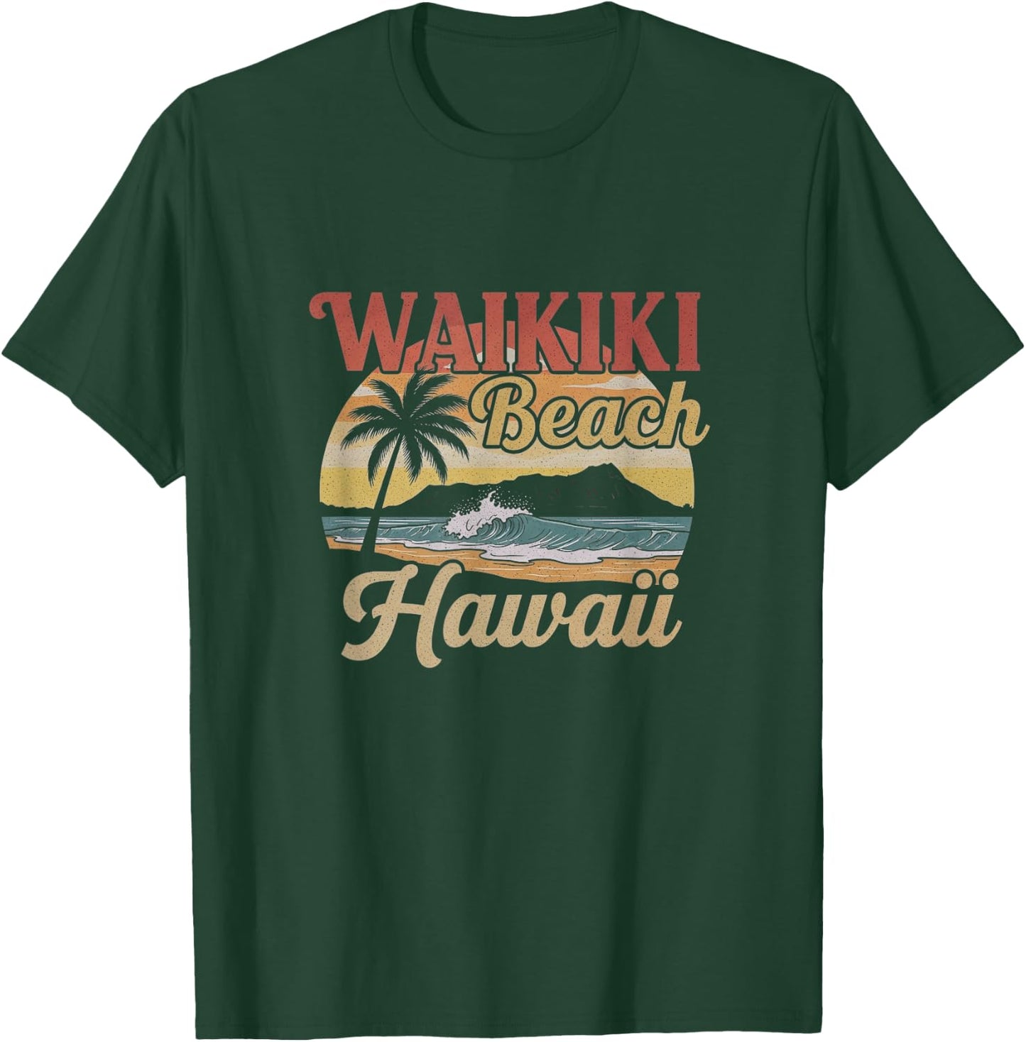 Retro Waikiki Beach Hawaii Art Hawaiian Design T-Shirt - T-Shirt | Forest
