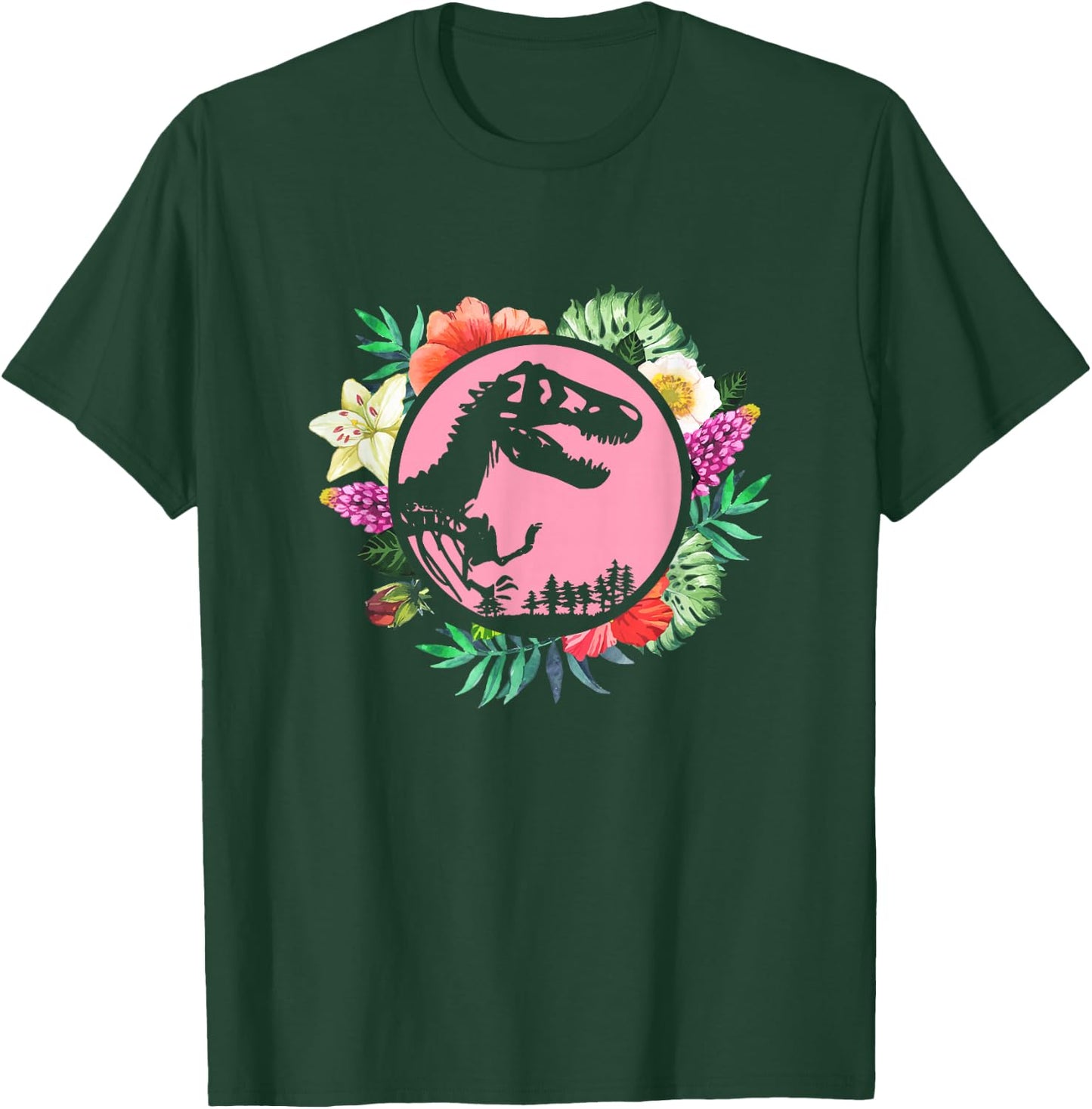 Floral Tropical Hawaiian Pattern T Rex Dinosaur T-Shirt - T-Shirt | Forest