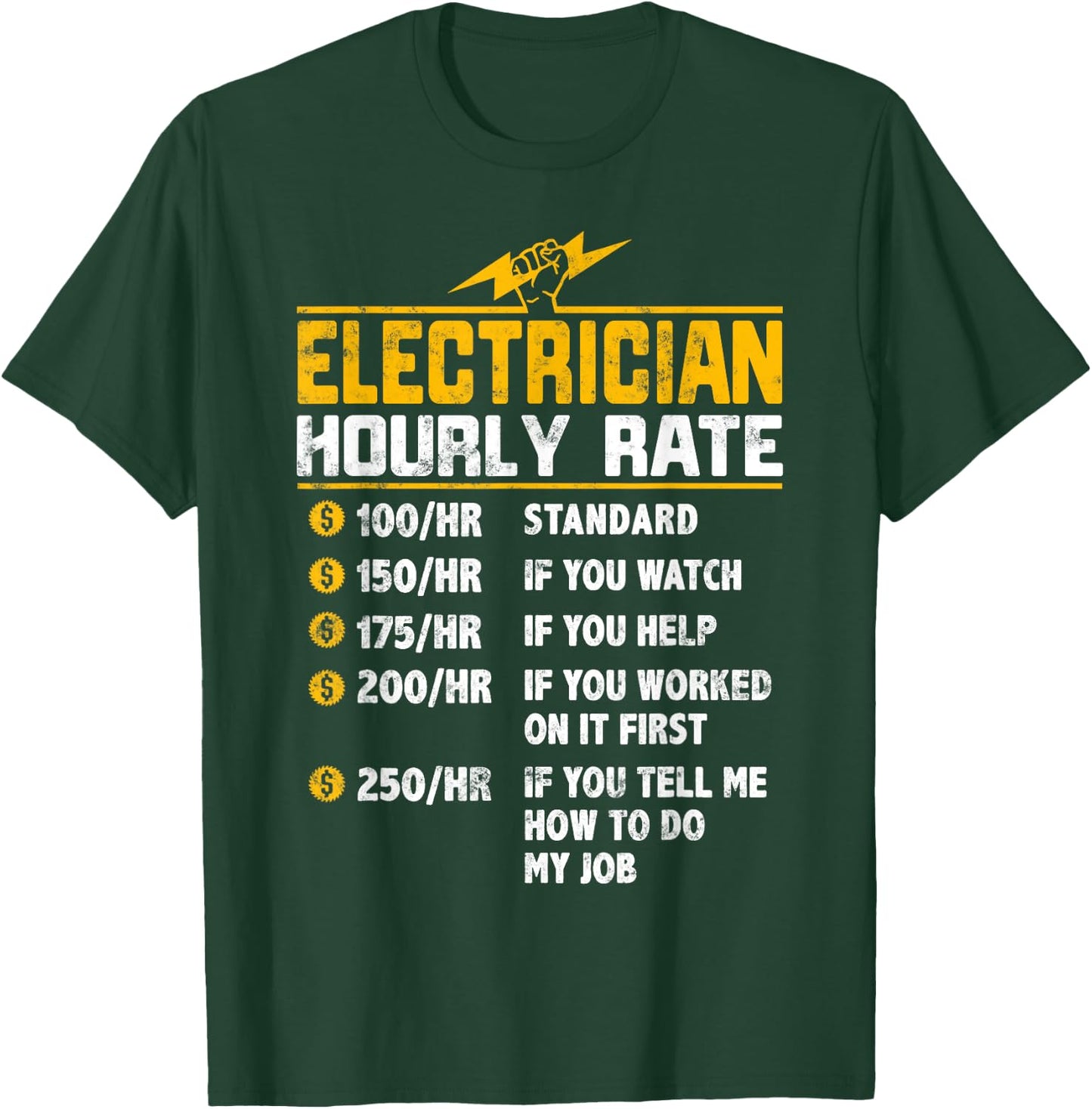 Funny Electrician Hourly Rate T-Shirt - T-Shirt | Forest