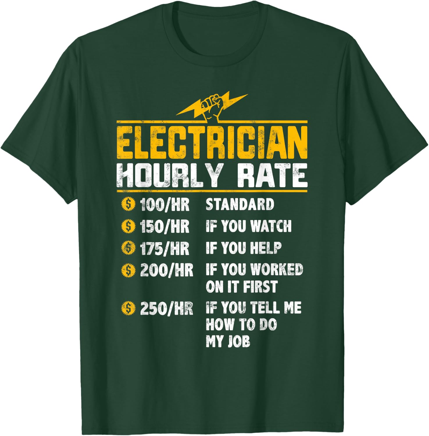 Funny Electrician Hourly Rate T-Shirt - T-Shirt | Forest