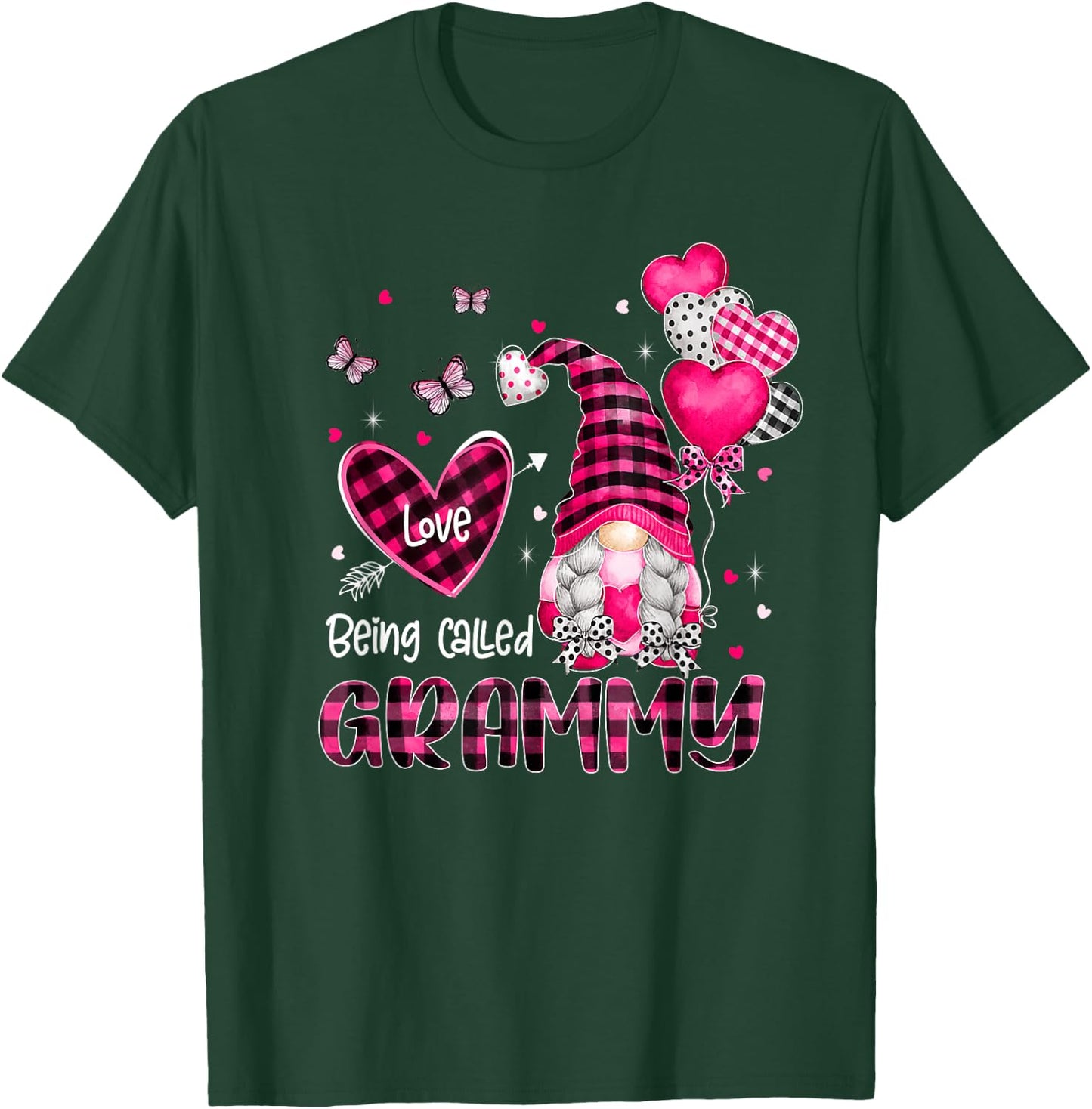Plaid Love Being Called Grammy Gnome Valentines Day Family T-Shirt - T-Shirt | Forest