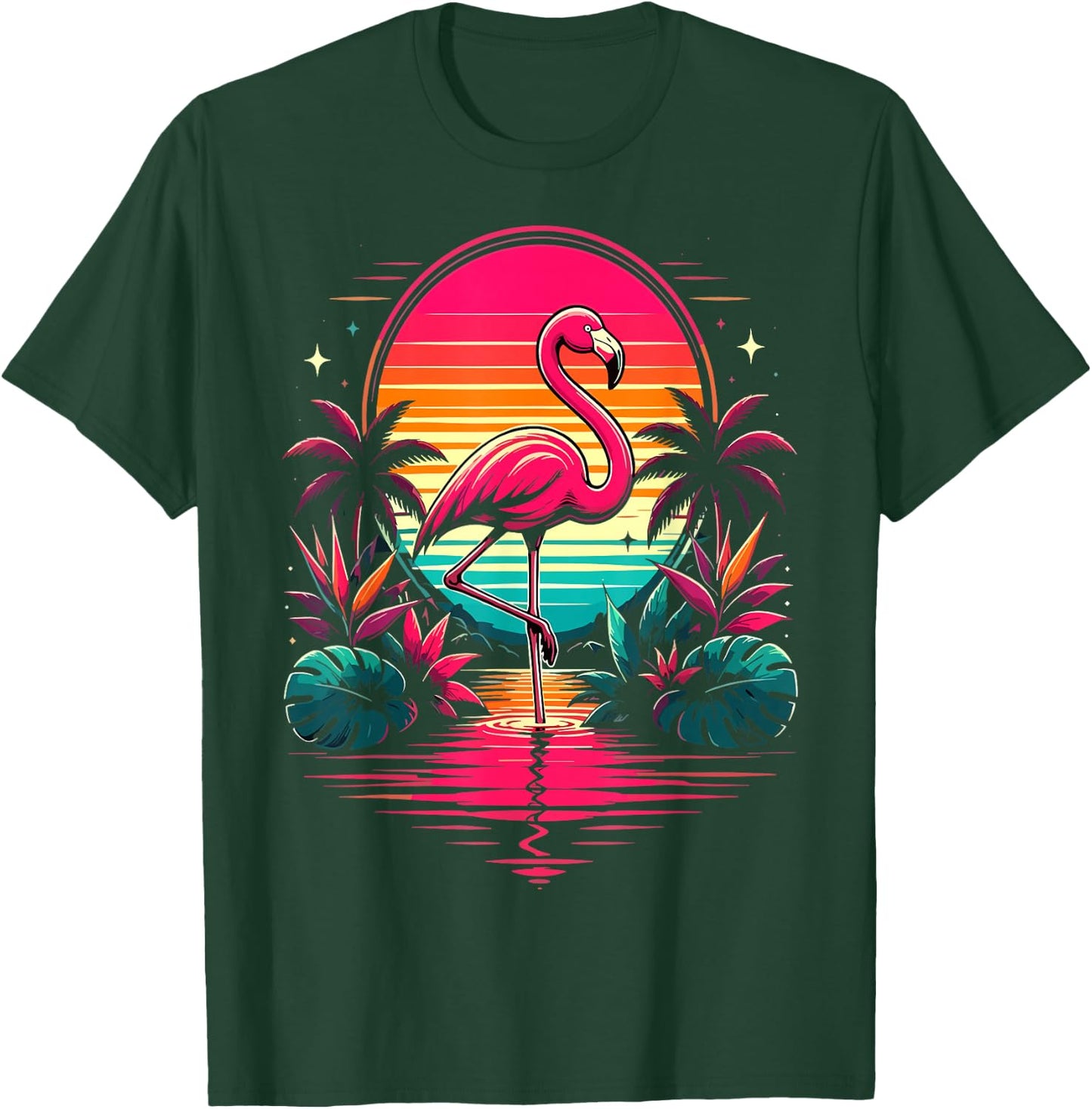 Flamingo Sunset Tropical Beach T-Shirt - T-Shirt | Forest