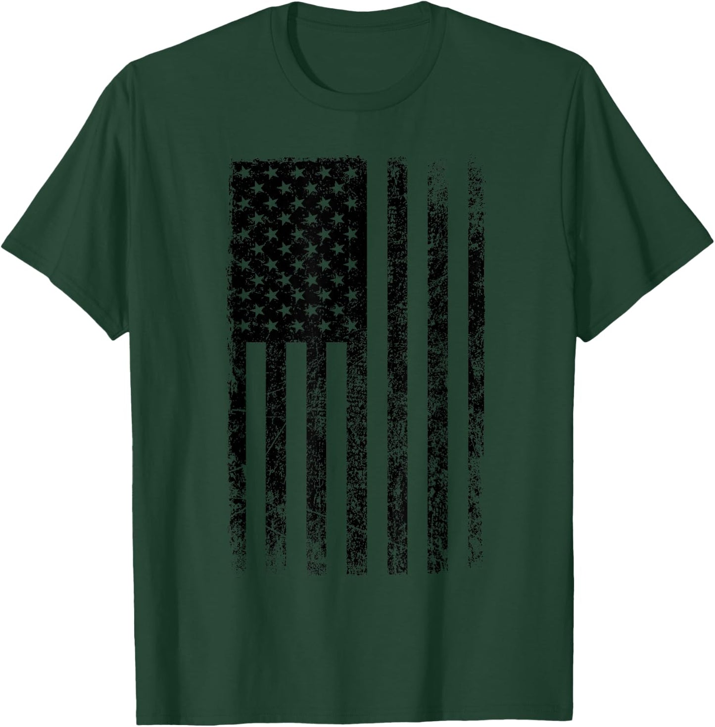 Distressed Black American Flag Worn Weathered Grunge T-Shirt - T-Shirt | Forest