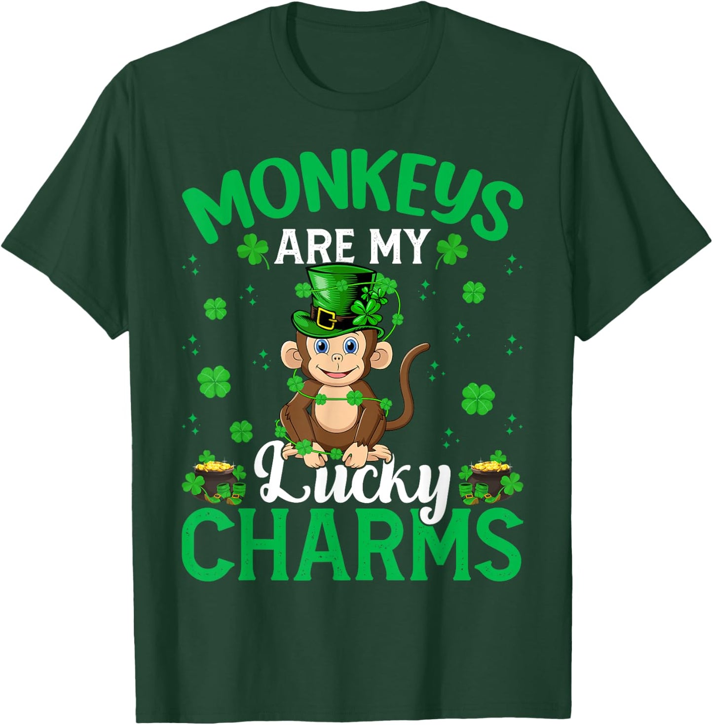 Funny Monkeys Are My Lucky Charms Monkey St Patrick's Day T-Shirt - T-Shirt | Forest