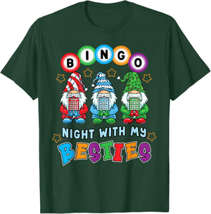 Gnome Bingo Night with My Bestie Gambling Gambler Gift Funny T-Shirt - T-Shirt | Forest