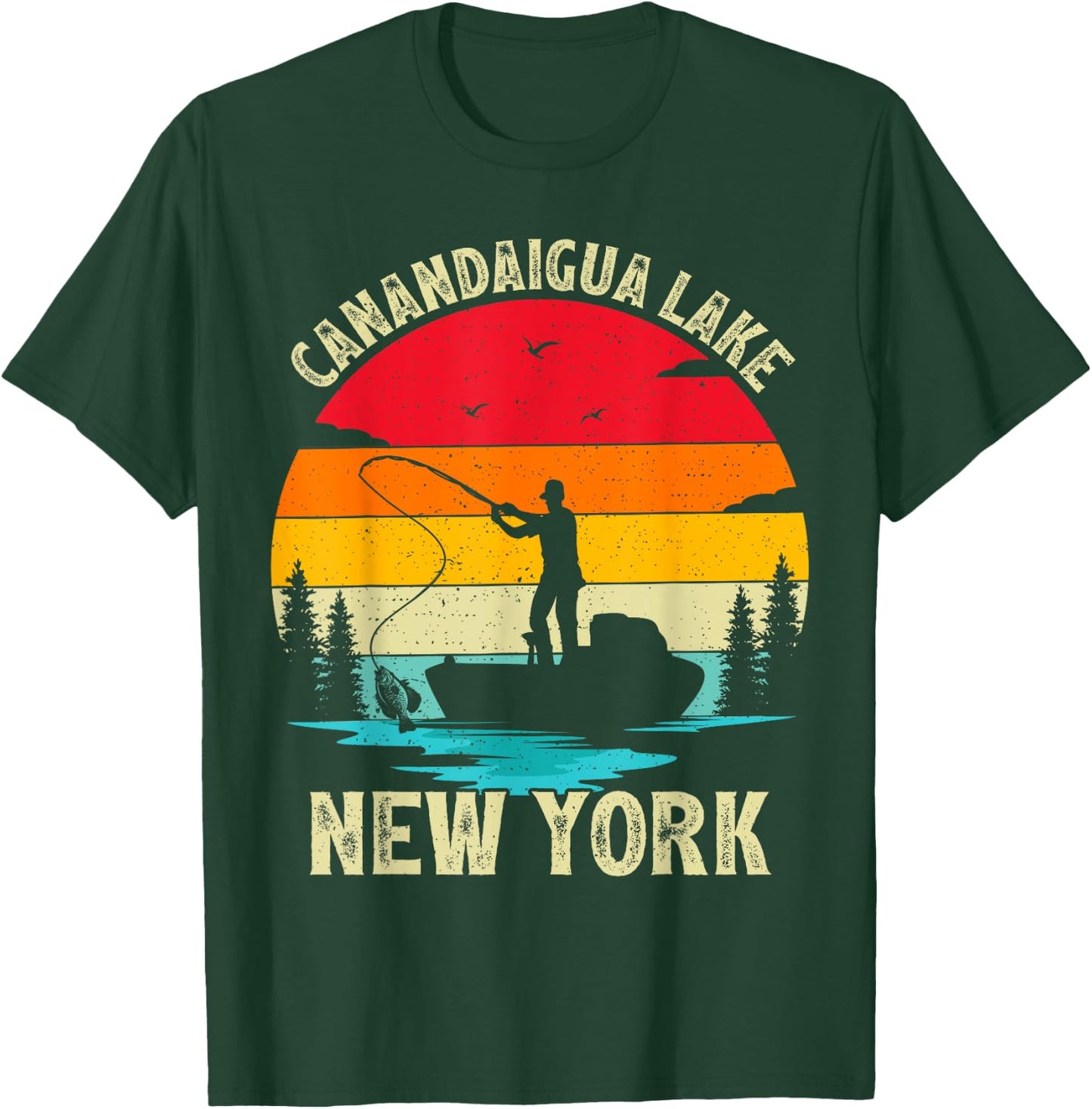 Summer Vacation Fishing Vintage New York Canandaigua Lake T-Shirt - T-Shirt | Forest
