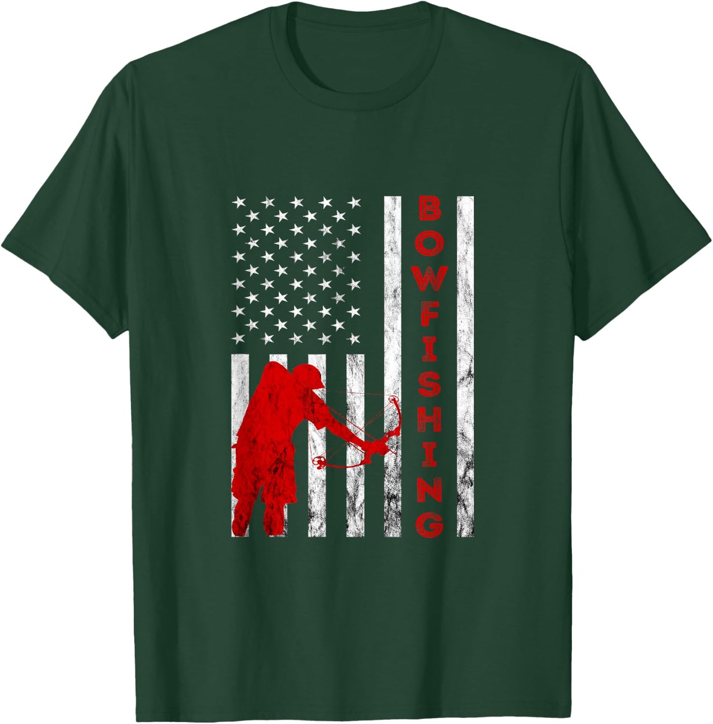 Bowfishing American Bowfisher USA Fish Bow Hunting Flag T-Shirt - T-Shirt | Forest