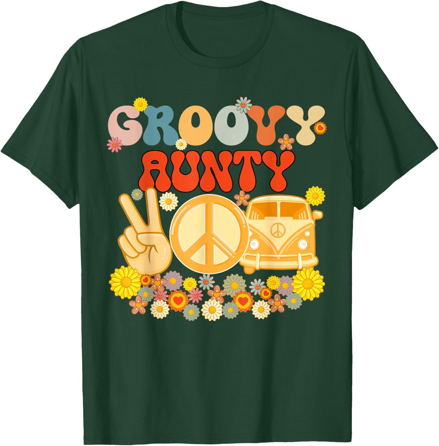 Groovy Aunty Retro Matching Family Baby Shower Mother's Day T-Shirt - T-Shirt | Forest