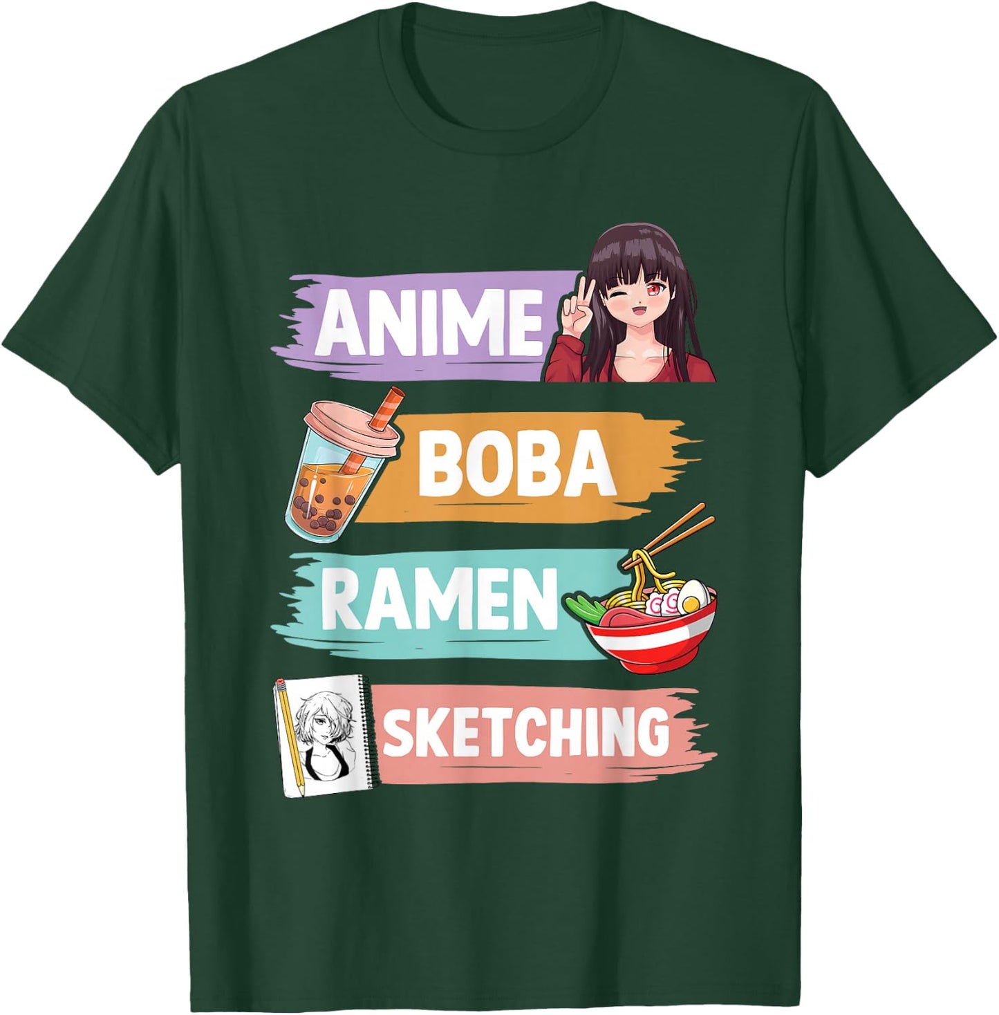 Anime Boba Ramen Sketching Otaku Kawaii Anime Girl Women T-Shirt - T-Shirt | Forest