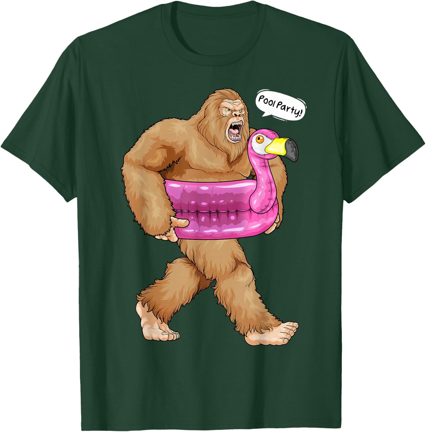 Pool Party Bigfoot Flamingo Float Funny Sasquatch Pink Float T-Shirt - T-Shirt | Forest