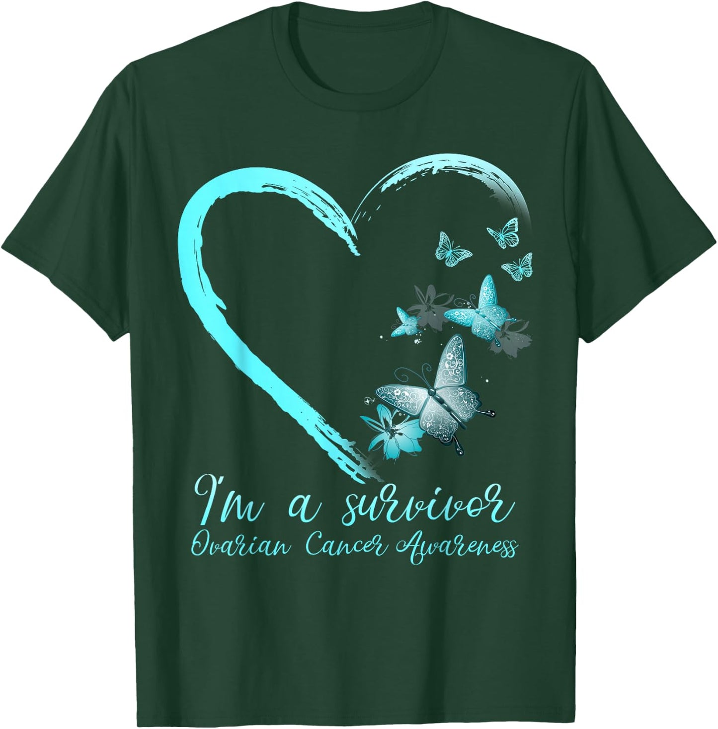 Teal Butterfly Heart Survivor Ovarian Cancer Awareness T-Shirt - T-Shirt | Forest