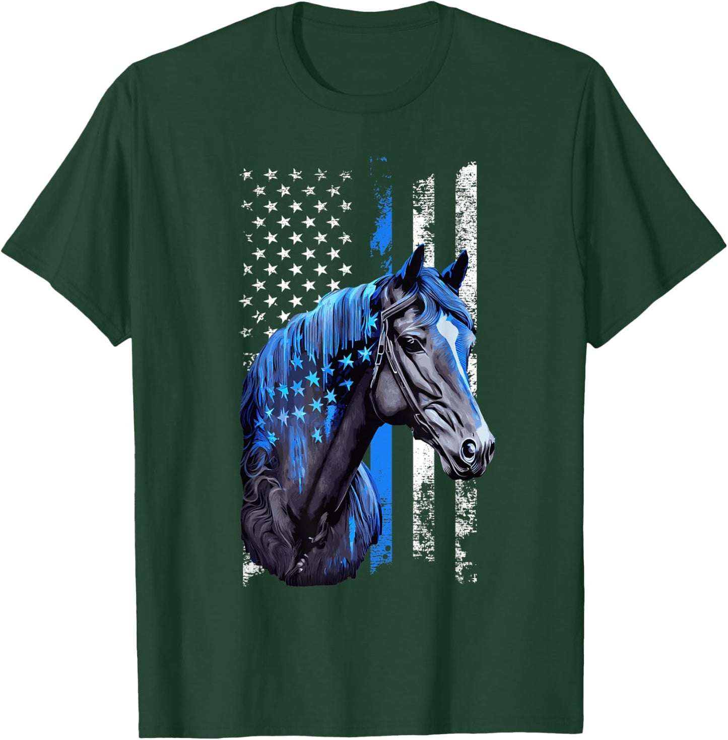 Police Horse US Flag Patriotic Policeman Mounted Patrol T-Shirt - T-Shirt | Forest