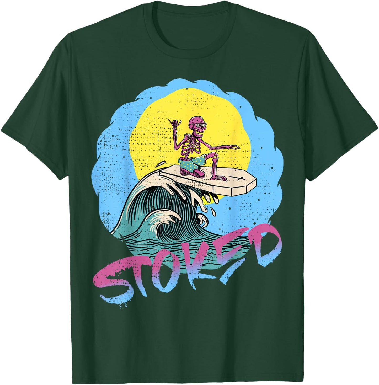 Surfing Skeleton Shaka T Shirts 80s Surf Surfboard T-Shirt - T-Shirt | Forest