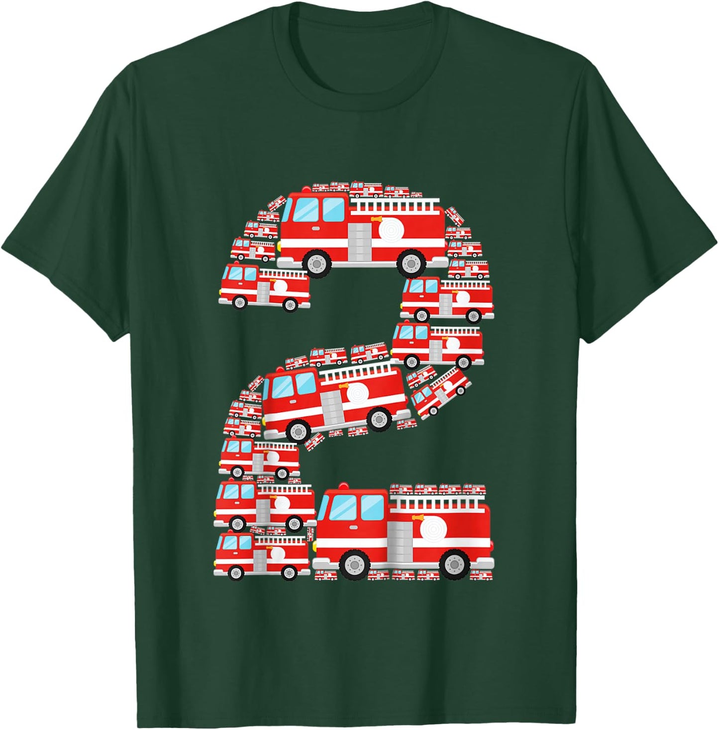 Fire Truck 2nd Birthday Boy 2 Year Old Toddler Firefighter T-Shirt - T-Shirt | Forest