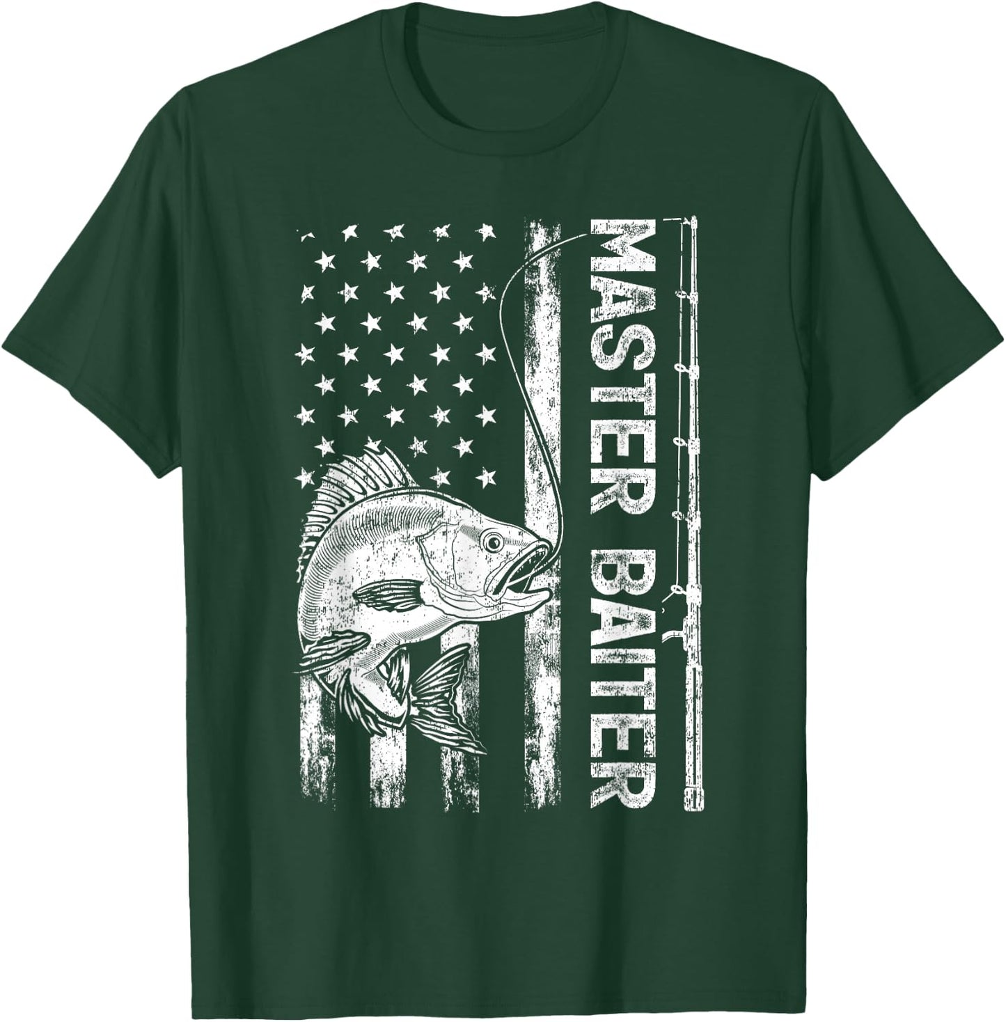 Funny Vintage American Flag Master Baiter Fishing T-Shirt - T-Shirt | Forest