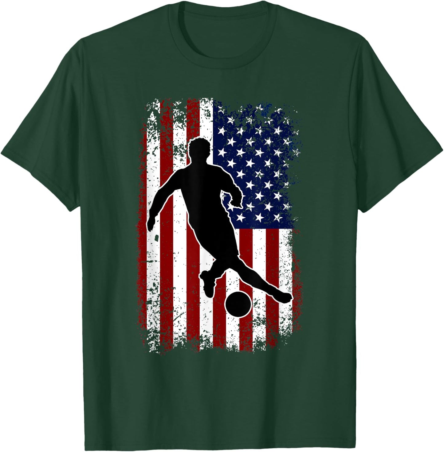 Vintage Soccer 4th of July USA American Flag Boys Men T-Shirt - T-Shirt | Forest