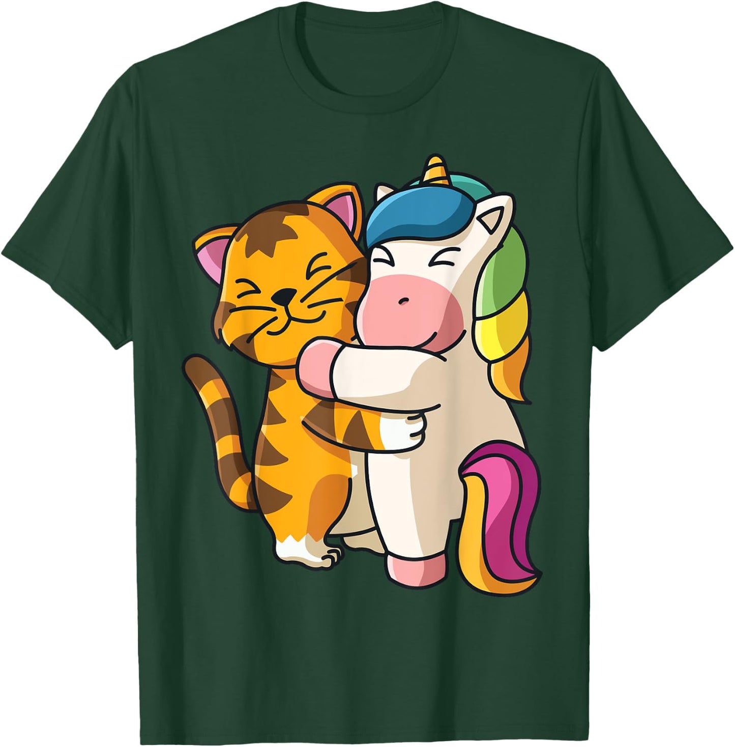 Tiger and Unicorn Cute Zoo Animals Hugging T-Shirt - T-Shirt | Forest