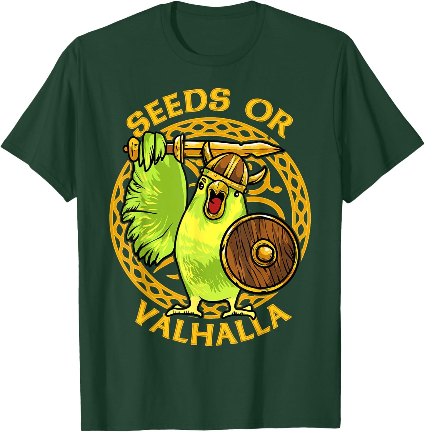 Seeds or Valhalla Viking Budgie Bird Meme Hilarious T-Shirt - T-Shirt | Forest