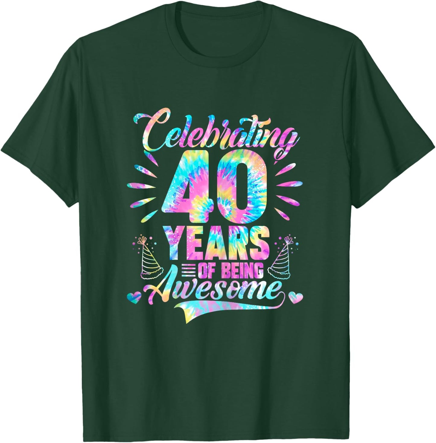 Celebrating 40 Year Of Being Awesome With Tie-dye Graphic T-Shirt - T-Shirt | Forest