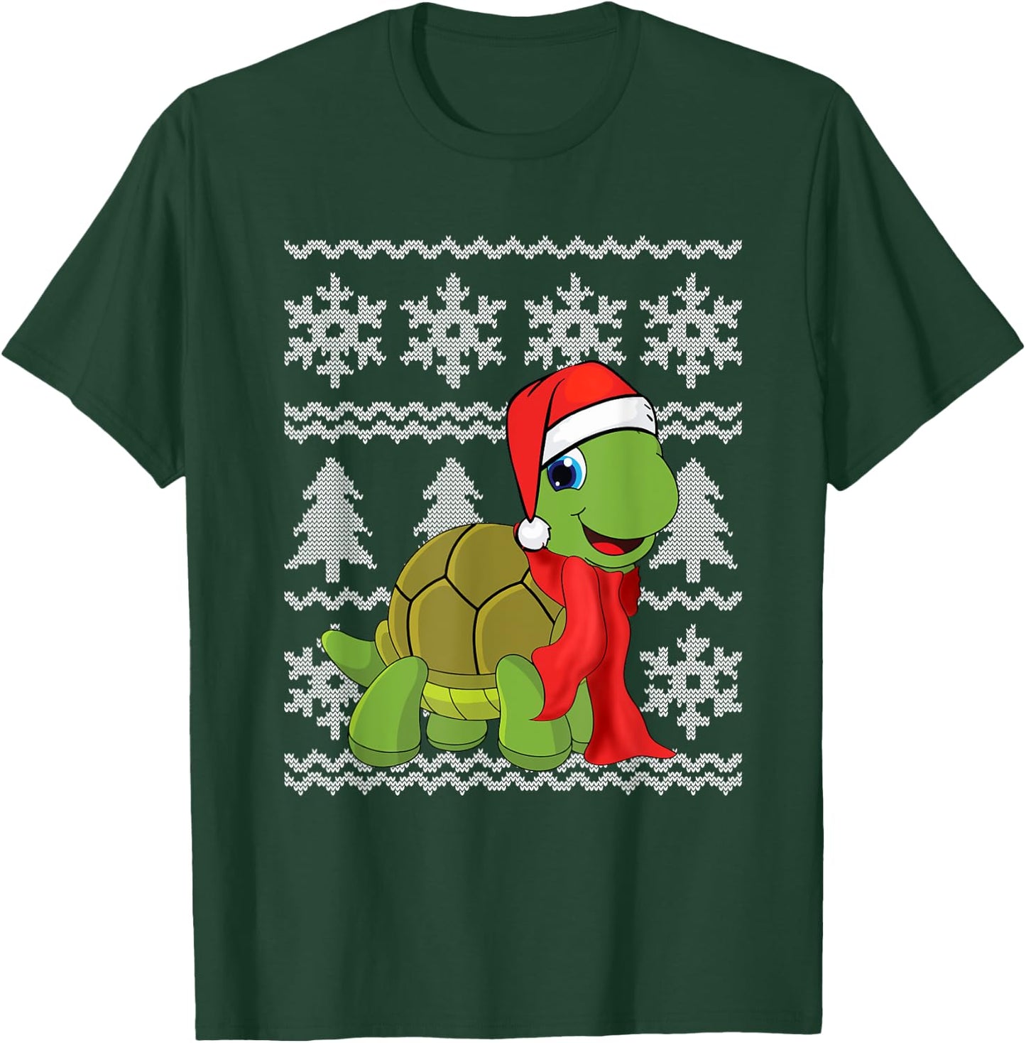 Turtle Santa Hat Scarf Ugly Christmas Sweater Holiday Gift T-Shirt - T-Shirt | Forest
