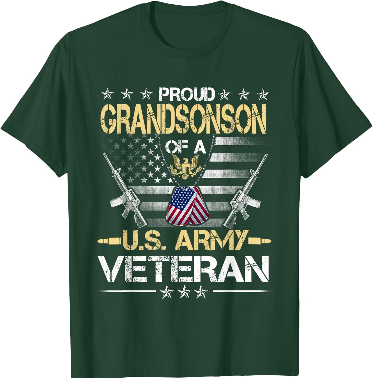 Proud Grandson Of A U.S. Army Veteran Flag , Veterans Day T-Shirt - T-Shirt | Forest