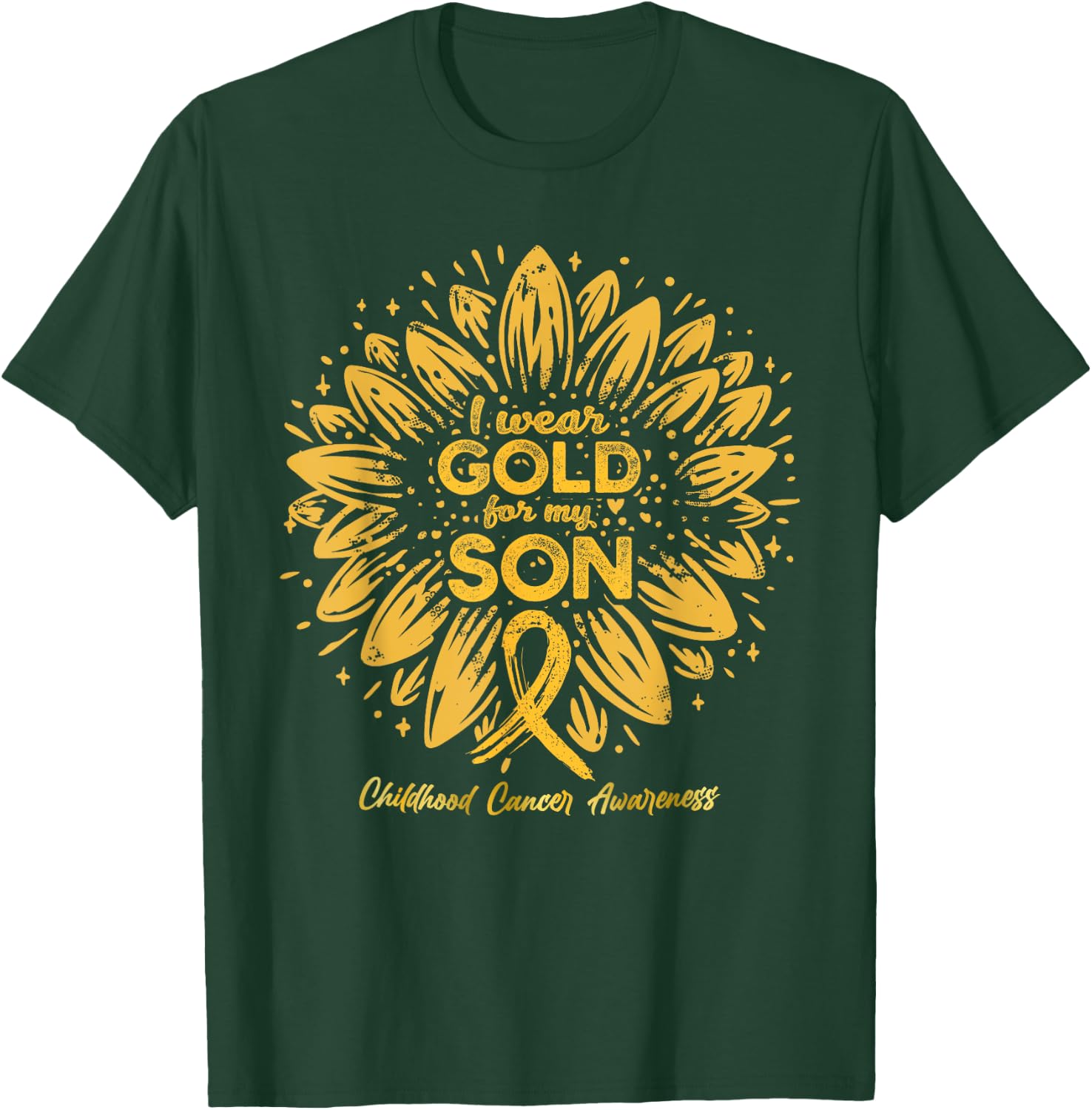 I Wear Gold For My Son - Gold Sunflower Childhood Cancer T-Shirt - T-Shirt | Forest