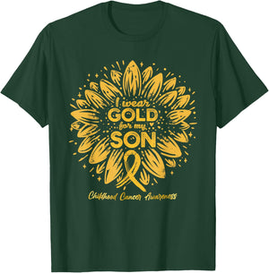 I Wear Gold For My Son - Gold Sunflower Childhood Cancer T-Shirt - T-Shirt | Forest