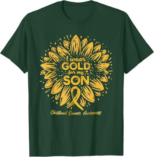 I Wear Gold For My Son - Gold Sunflower Childhood Cancer T-Shirt - T-Shirt | Forest