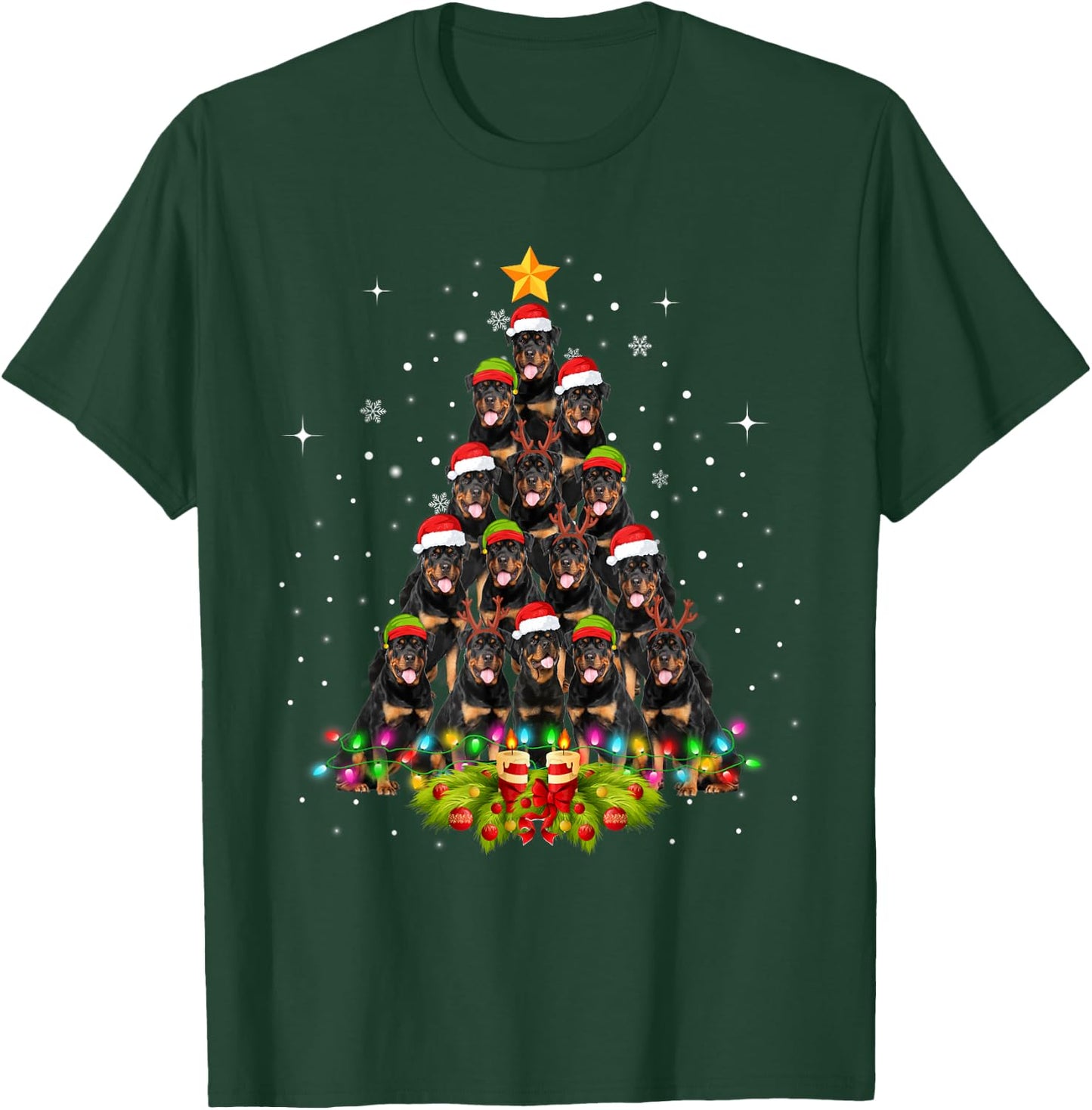 Rottweiler Dogs Tree Christmas Sweater Xmas Pet Animal Dog Women Kids T-Shirt - T-Shirt | Forest