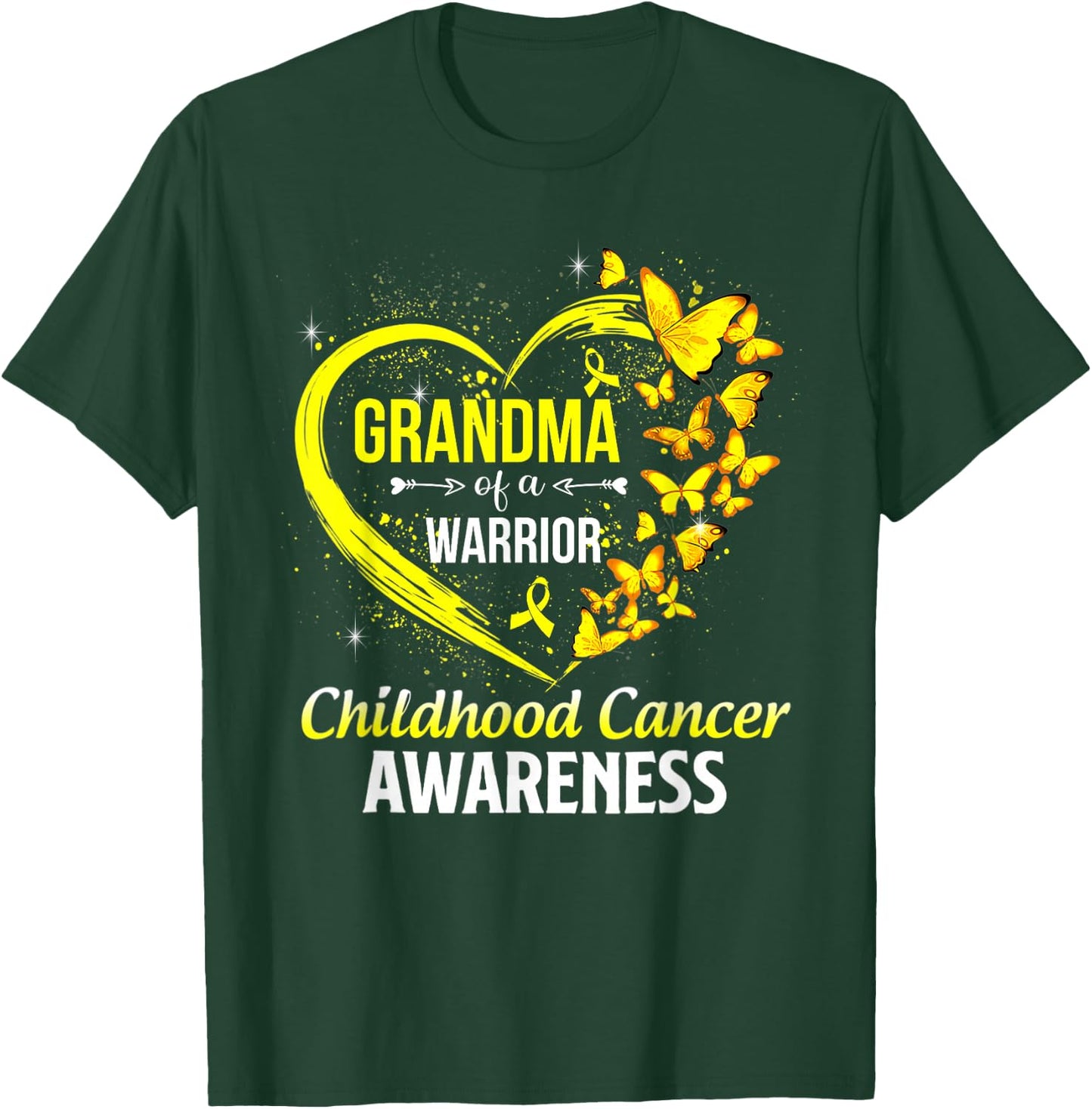 Butterfly Grandma Of A Warrior Childhood Cancer Awareness T-Shirt - T-Shirt | Forest