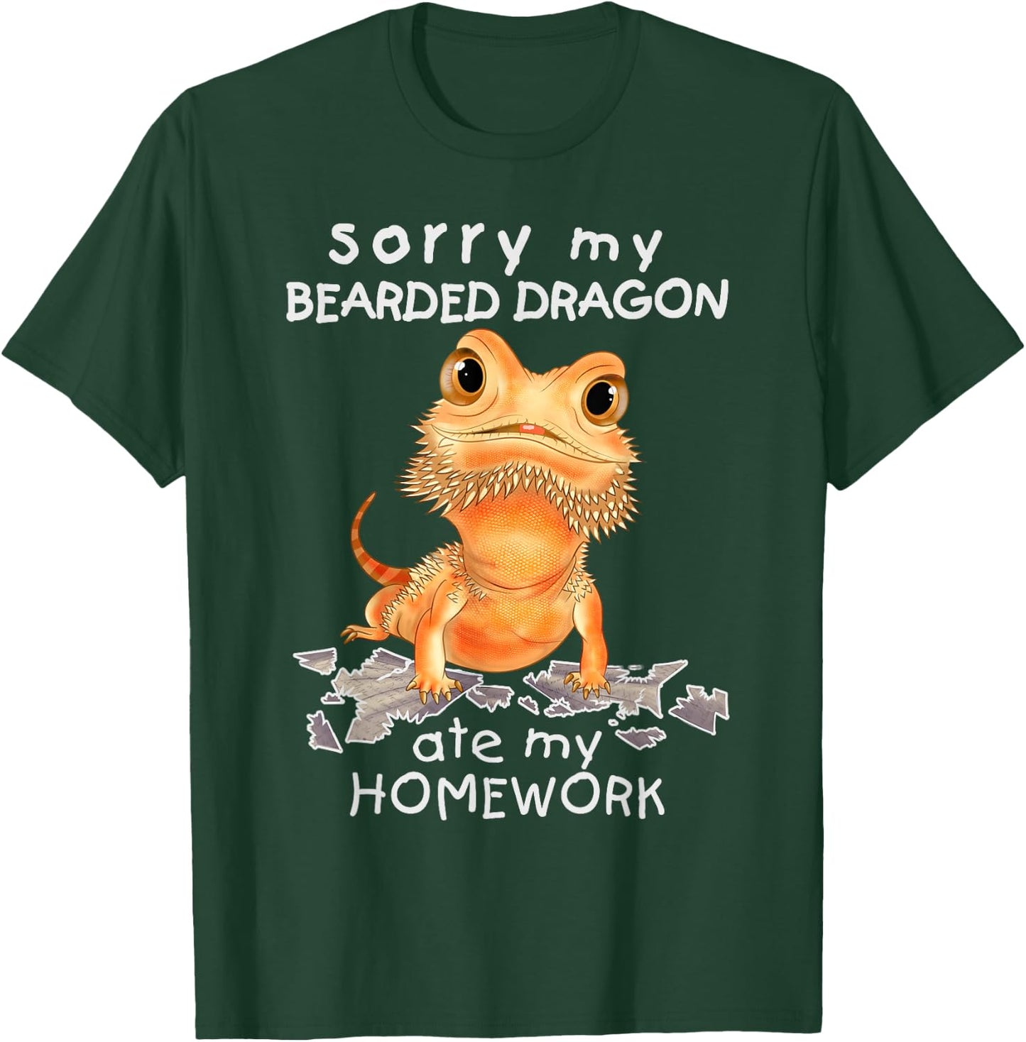 Funny Bearded Dragon Cute Lizard Beardie Ate My Homework T-Shirt - T-Shirt | Forest