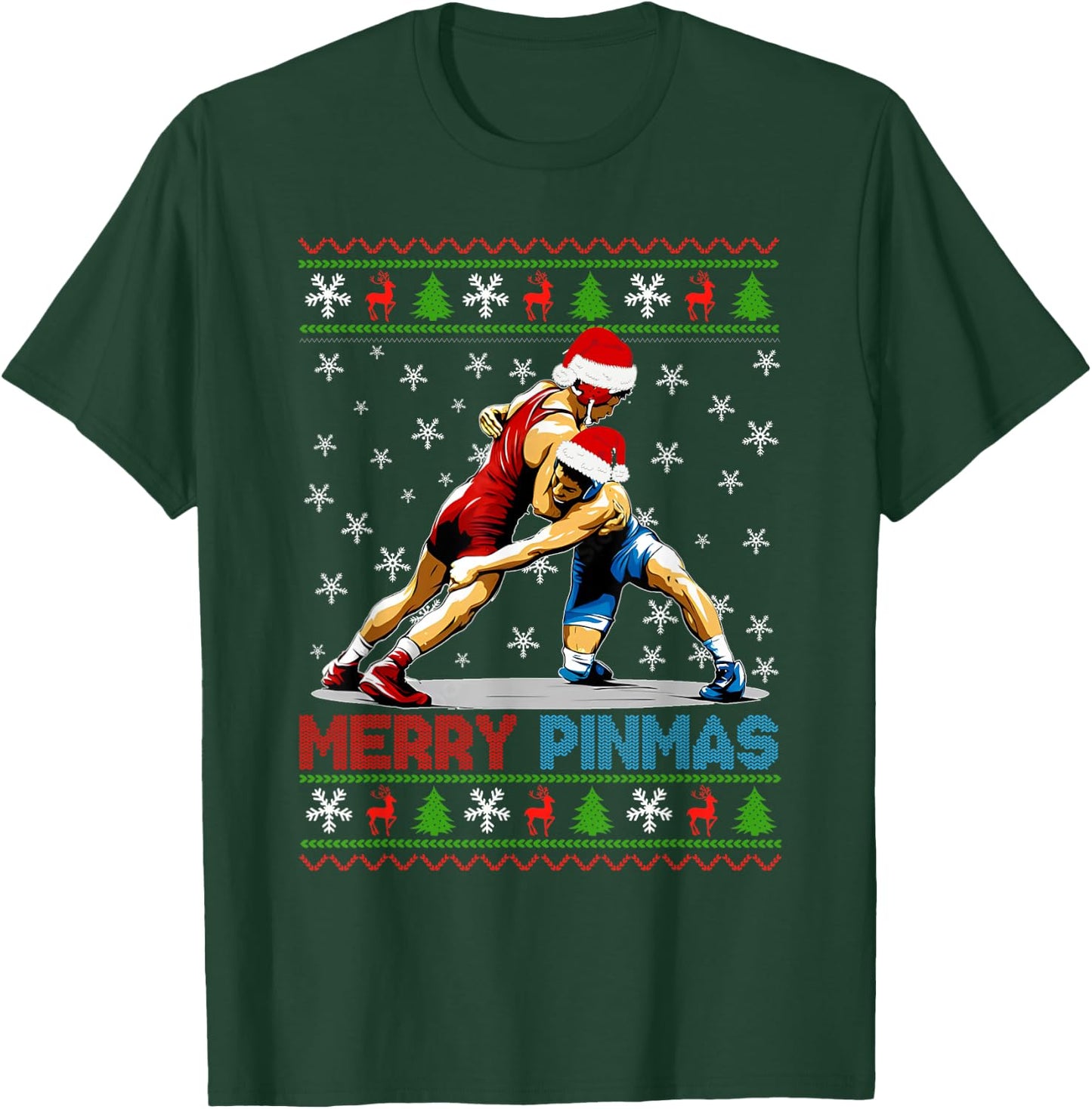 Merry Pinmas Ugly Christmas Santa Claus Wrestling Boys Men T-Shirt - T-Shirt | Forest