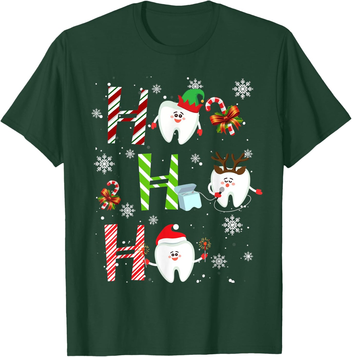 Dentist Christmas Ho Ho Ho Teeth Dental Squad Merry Xmas T-Shirt - T-Shirt | Forest