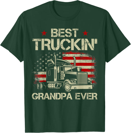 Best Truckin Grandpa Ever American Flag Trucker 4th Of July Men T-Shirt - T-Shirt | Forest
