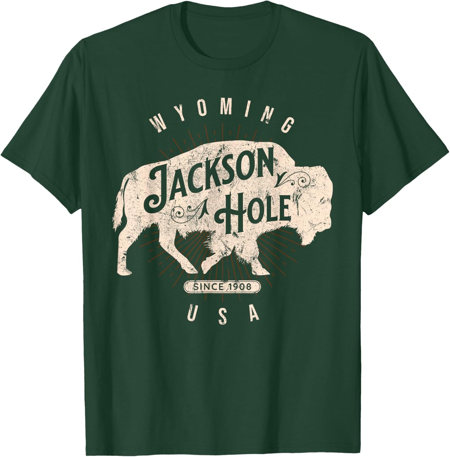 Jackson Hole Wyoming Buffalo Nature Outdoors Vintage T-Shirt - T-Shirt | Forest