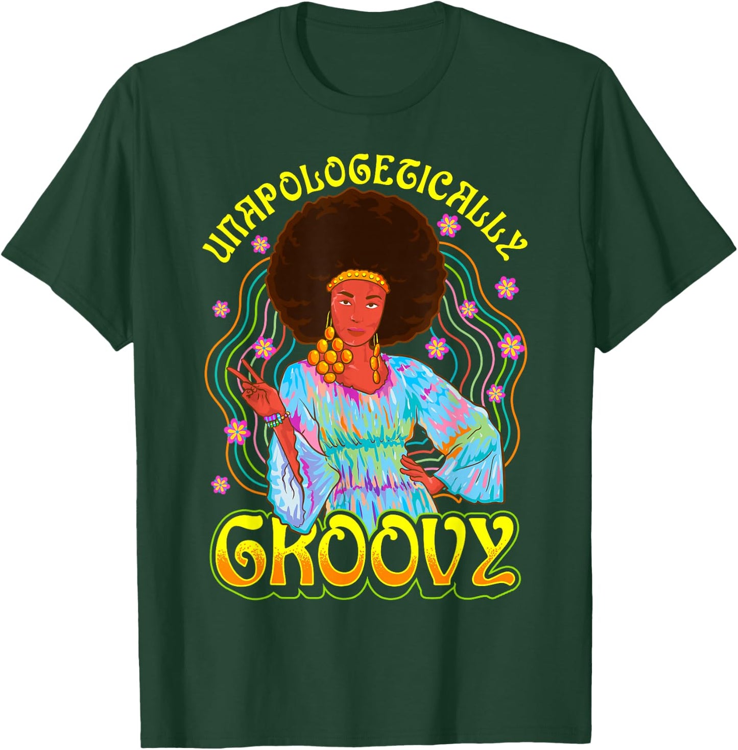Unapologetically Groovy Black Woman 70s Dance Party Peace T-Shirt - T-Shirt | Forest