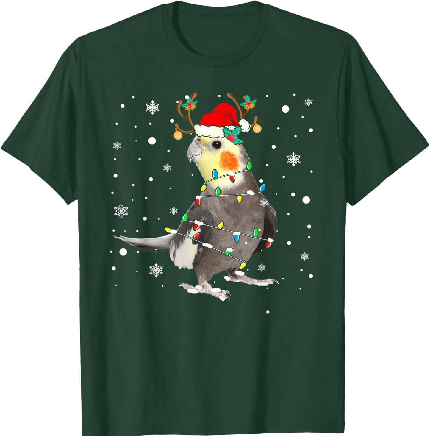 Santa Reindeer Cockatiel Cute Bird Pyjamas Family Xmas T-Shirt - T-Shirt | Forest
