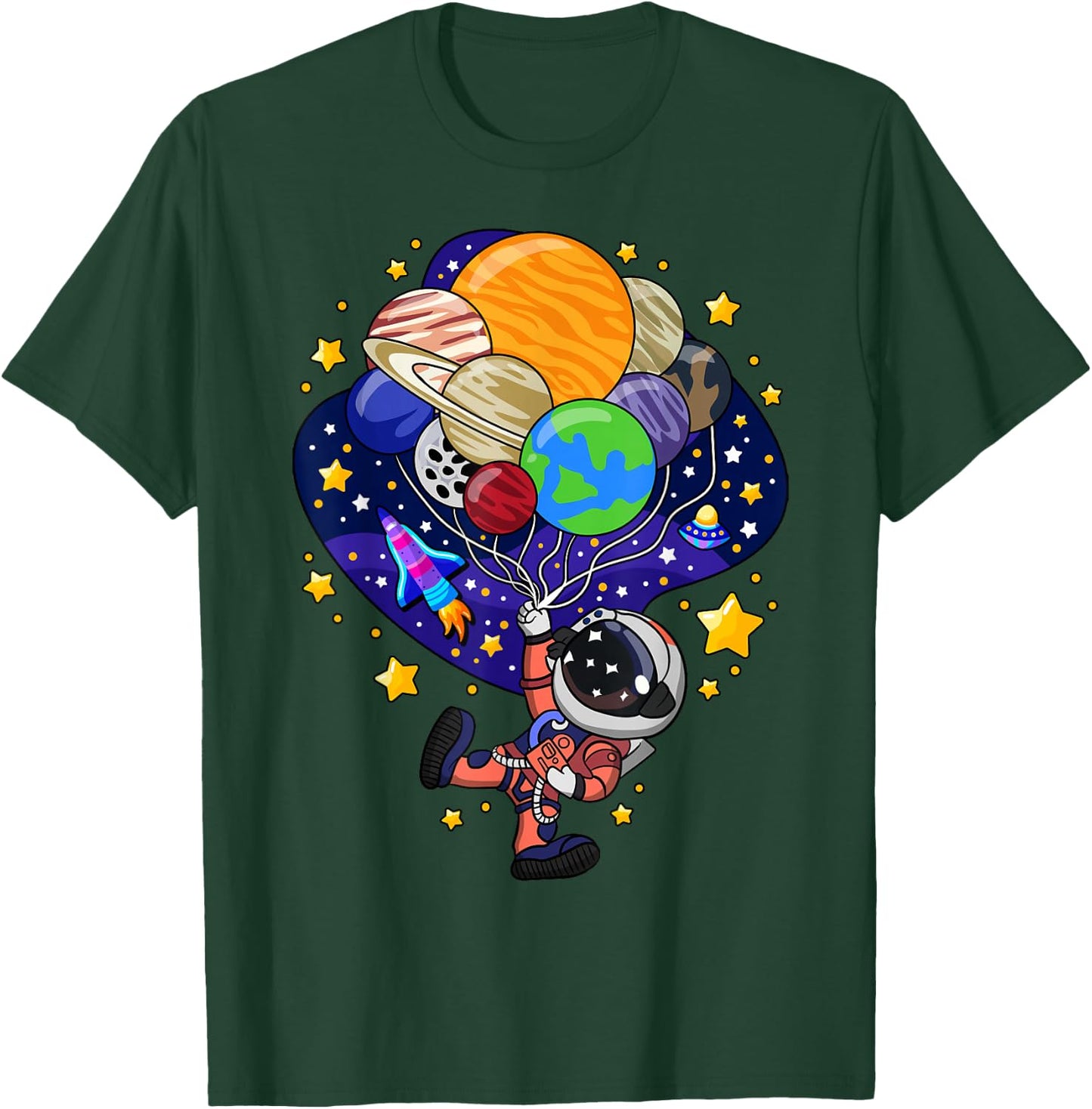 Space Astronaut Spaceman Earth Mars Planet Balloons T-Shirt - T-Shirt | Forest
