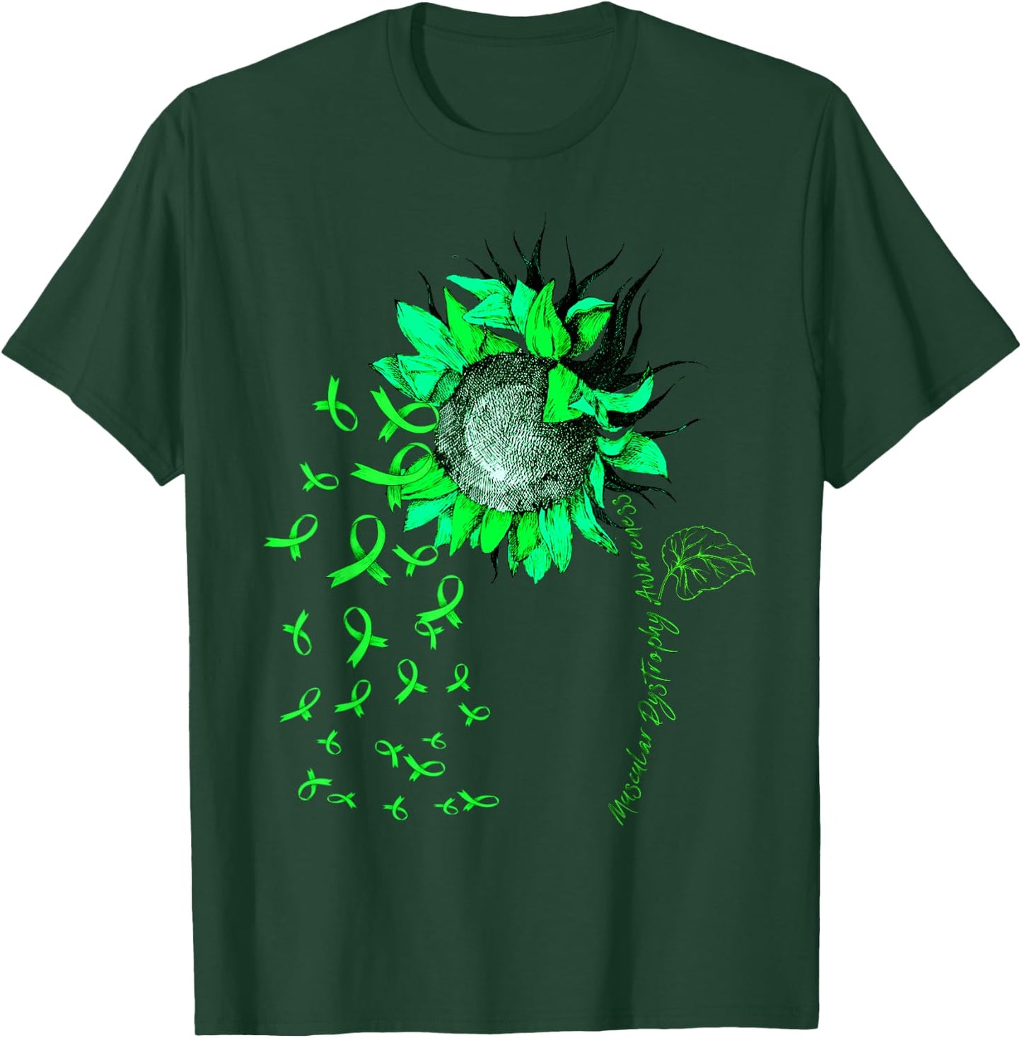 MUSCULAR DYSTROPHY AWARENESS Sunflower Green Ribbon T-Shirt - T-Shirt | Forest