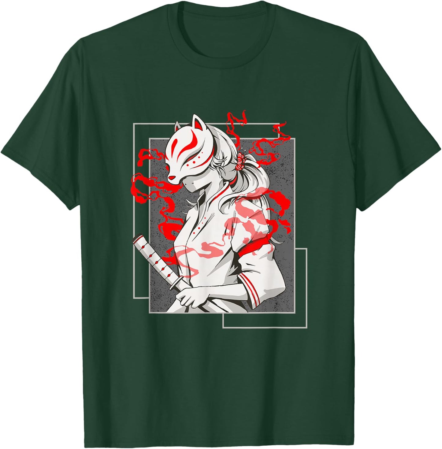 Japanese Fox Mask Aesthetic Kitsune Inari Anime Oni Monster T-Shirt - T-Shirt | Forest
