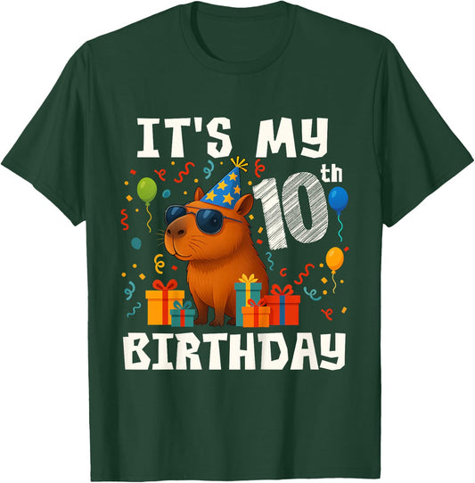 Its My 10th Birthday 10 Years Old Capybara Gifts Boys T-Shirt - T-Shirt | Forest